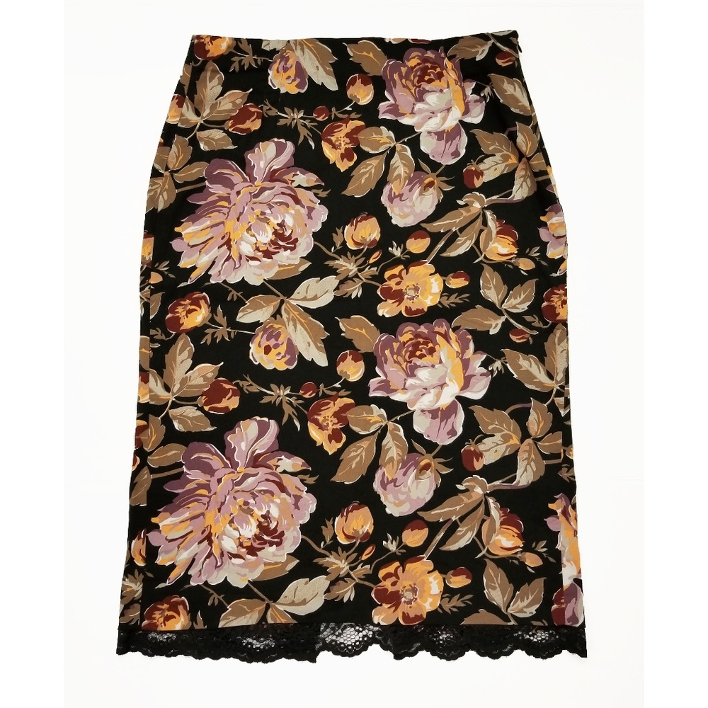 Zara Floral Pencil Skirt Lace Trim Sz 6